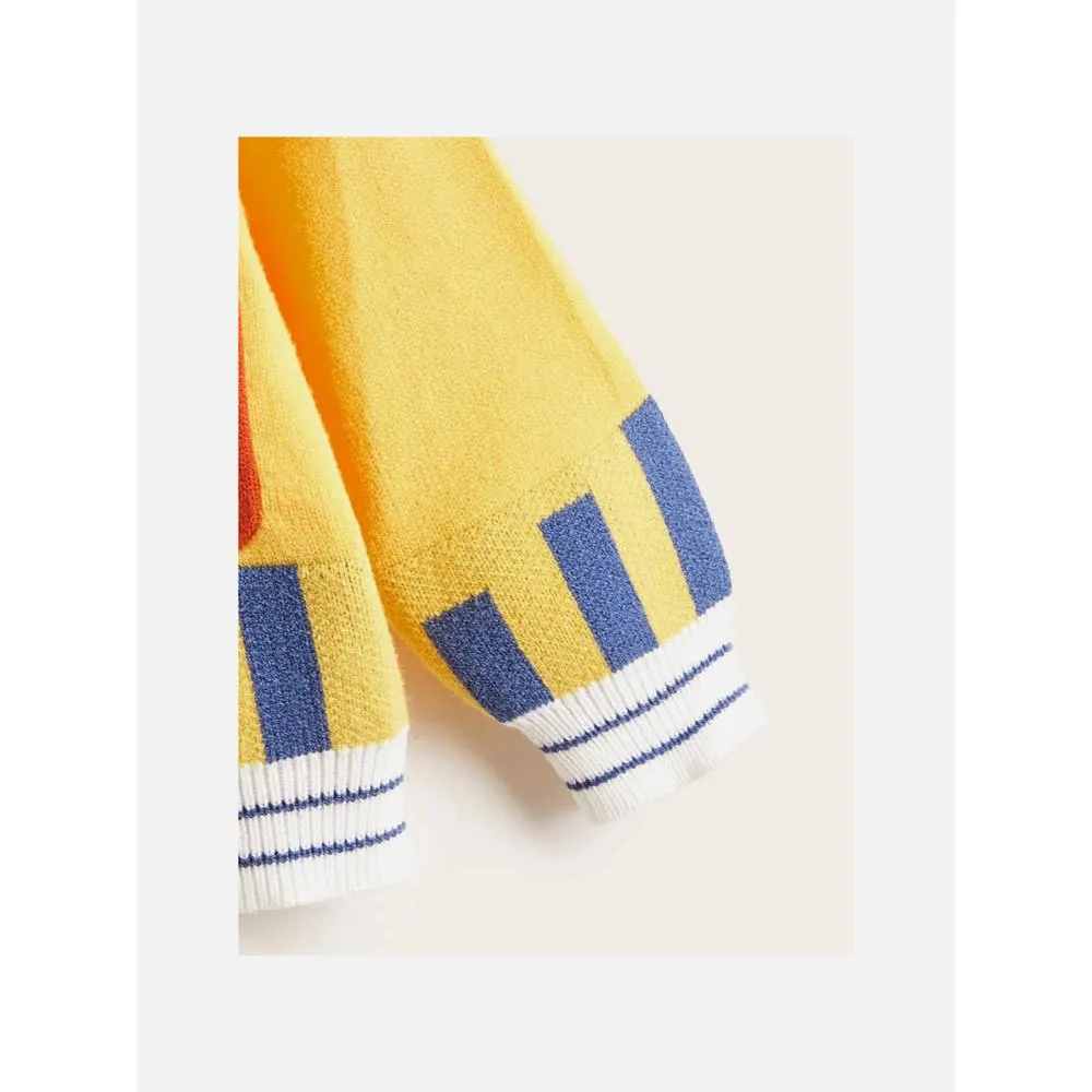Kids Yellow Cardigan Sweater V Neck With Front Pockets