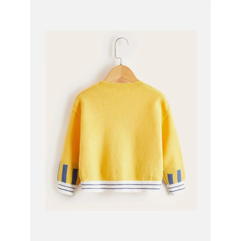 Kids Yellow Cardigan Sweater V Neck With Front Pockets