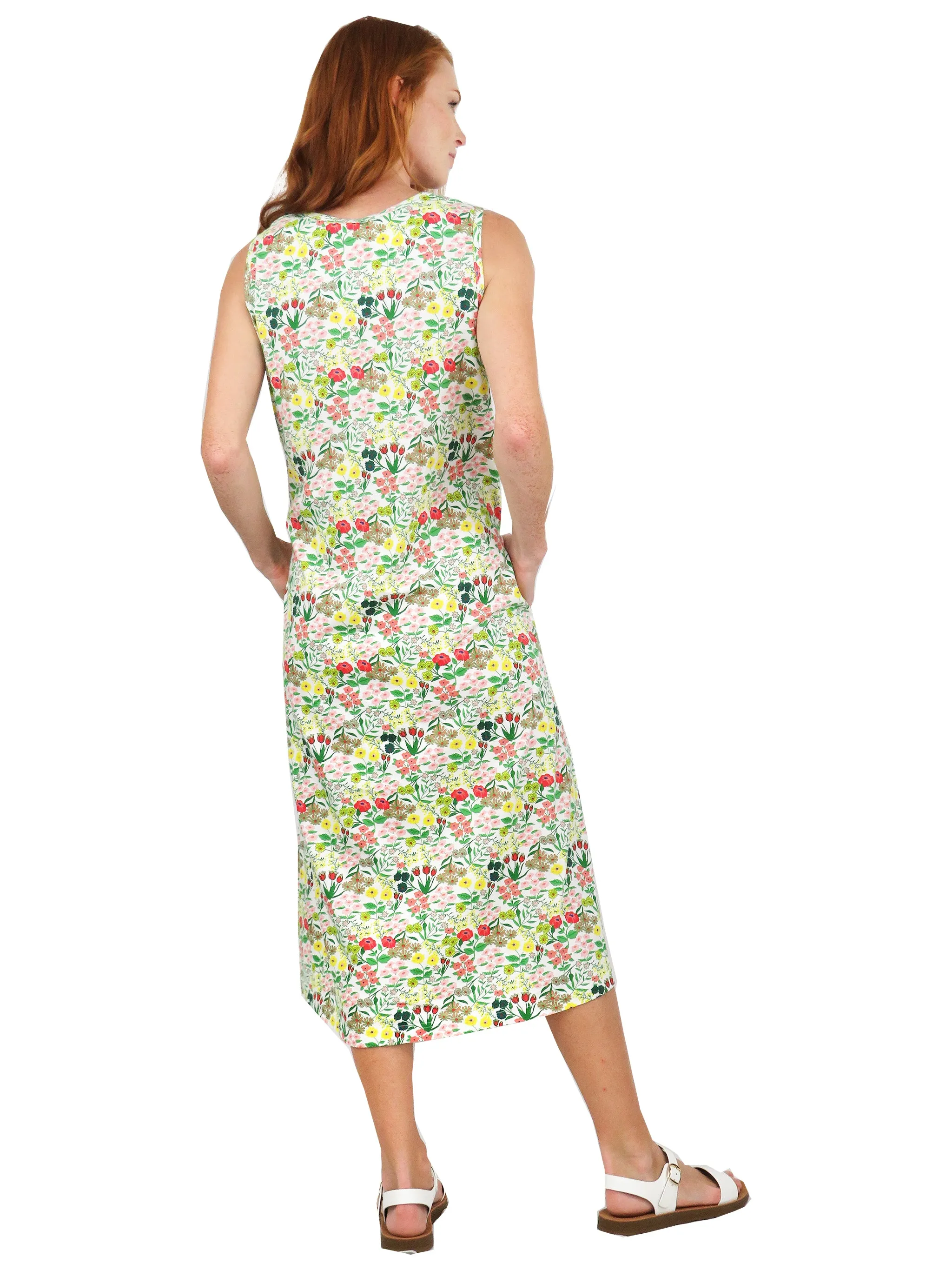 La Cera Sleeveless Printed A-Line Cotton Jersey Knit Dress