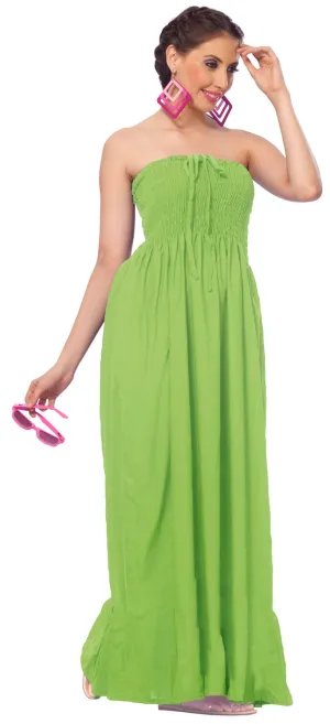 LA LEELA Evening Beach Swimwear Rayon Solid Swimsuit  Tube Dress Midi Parrot Green 2105 One Size