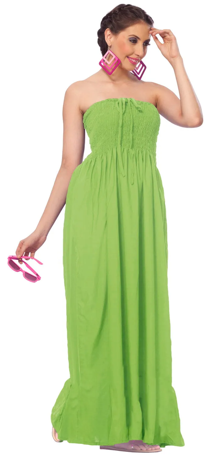 LA LEELA Evening Beach Swimwear Rayon Solid Swimsuit  Tube Dress Midi Parrot Green 2105 One Size