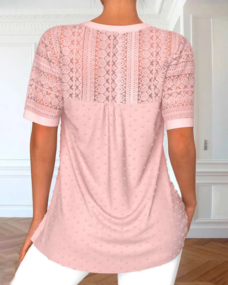 Lace sleeve solid color elegant blouse