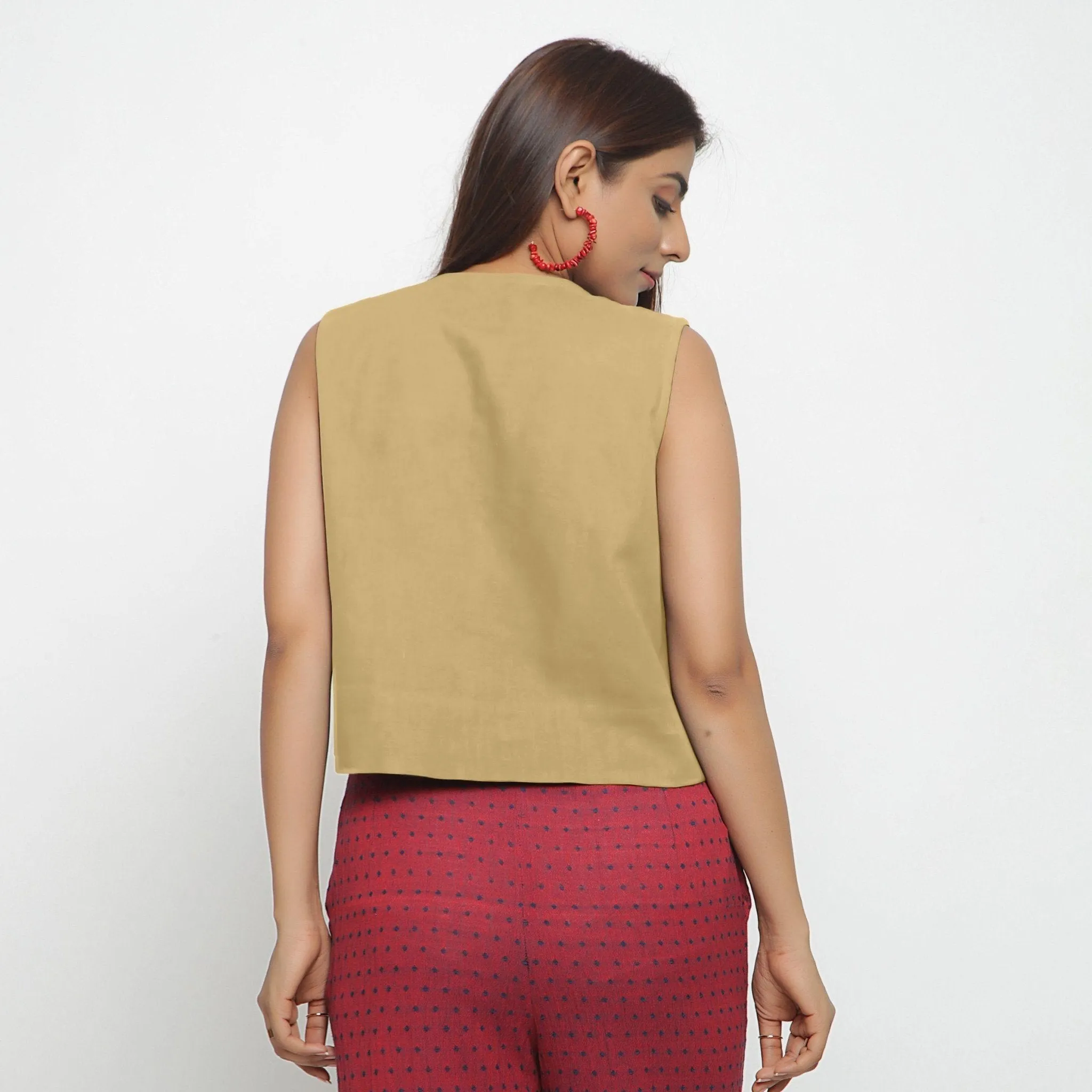 Light Khaki Cotton Flax Button-Down Short Shirt