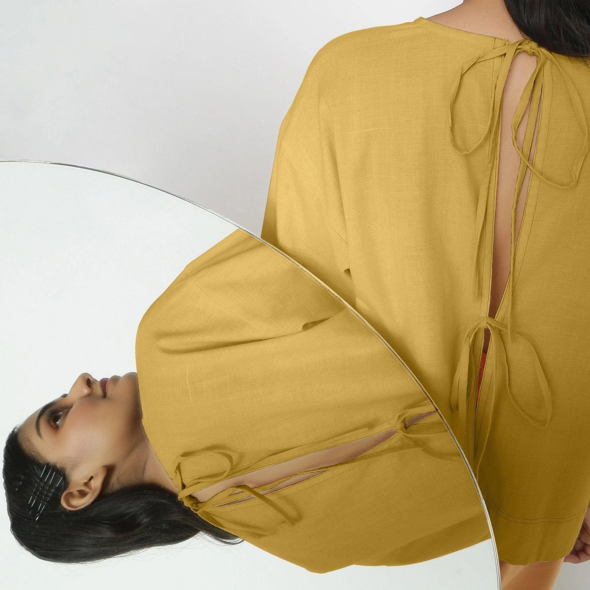 Light Yellow Handspun 100% Cotton Tie-Neck Top