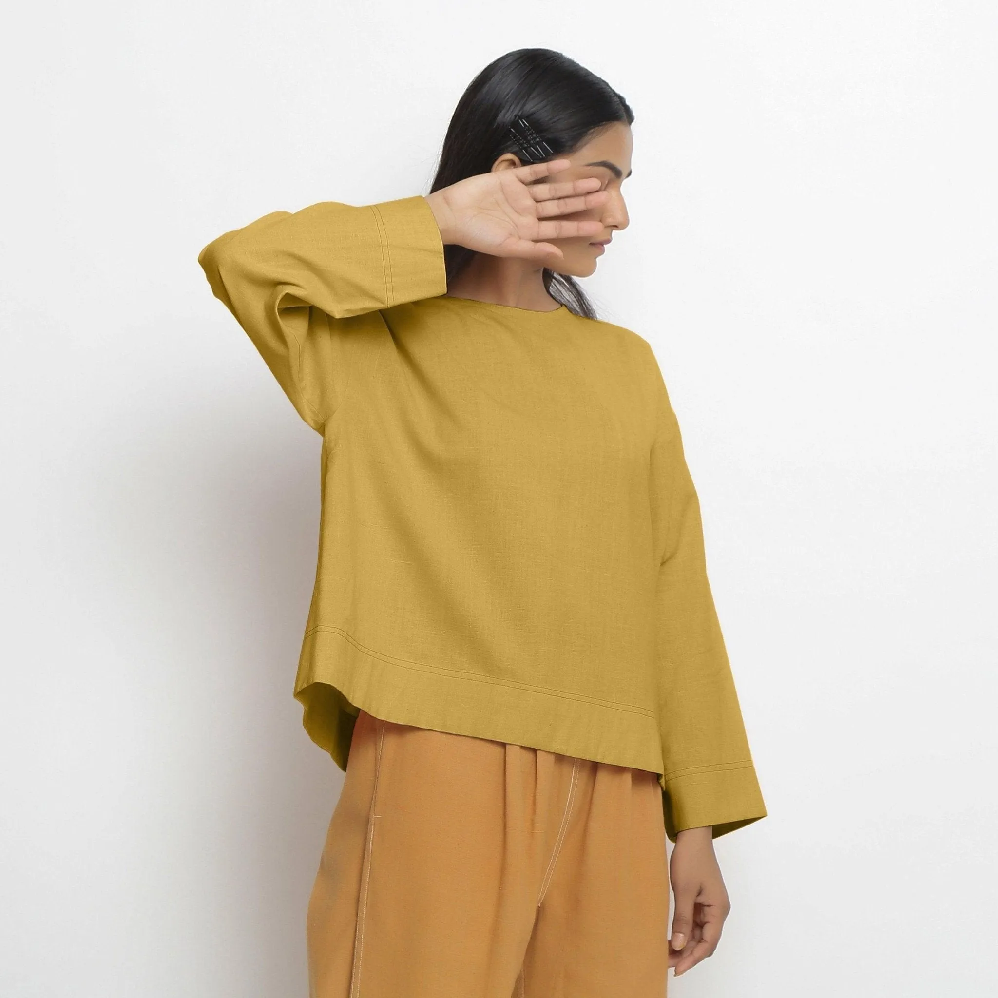 Light Yellow Handspun 100% Cotton Tie-Neck Top