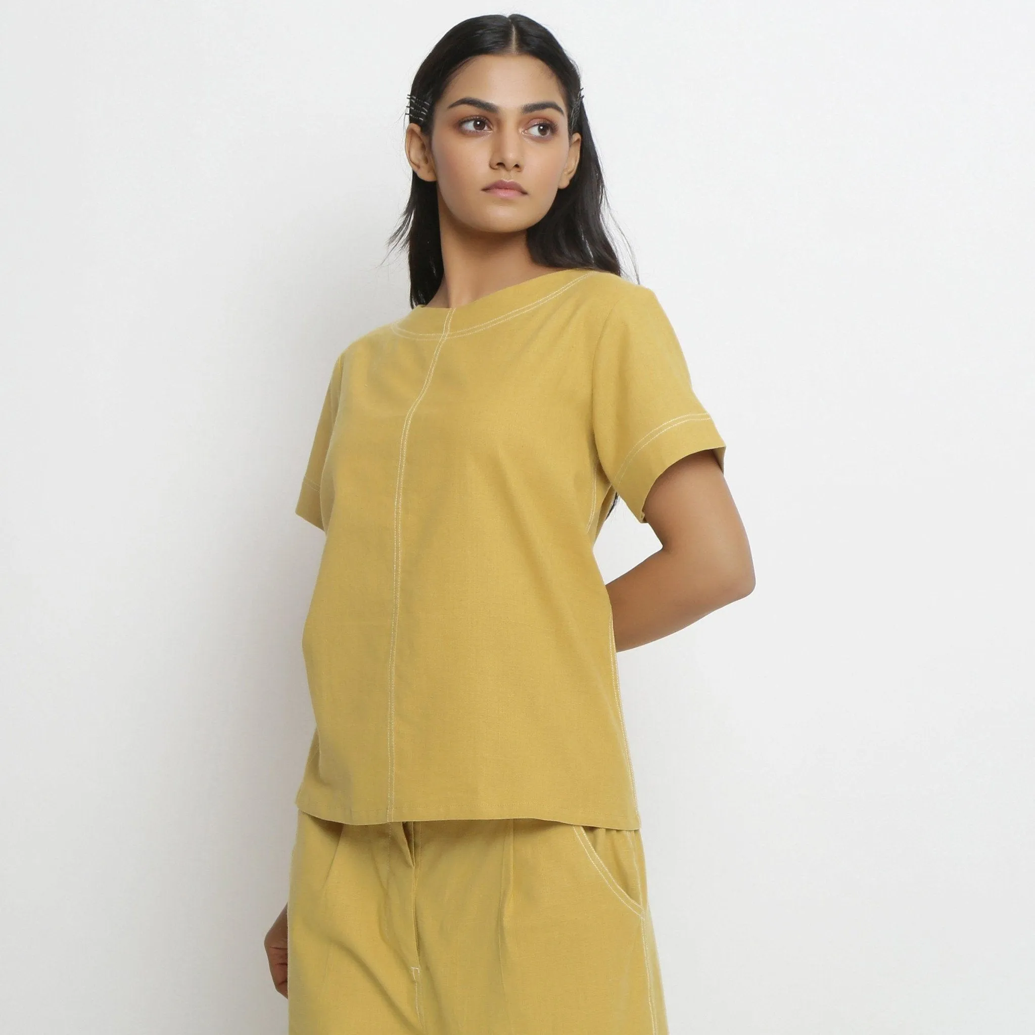 Light Yellow Handspun Cotton Paneled Top