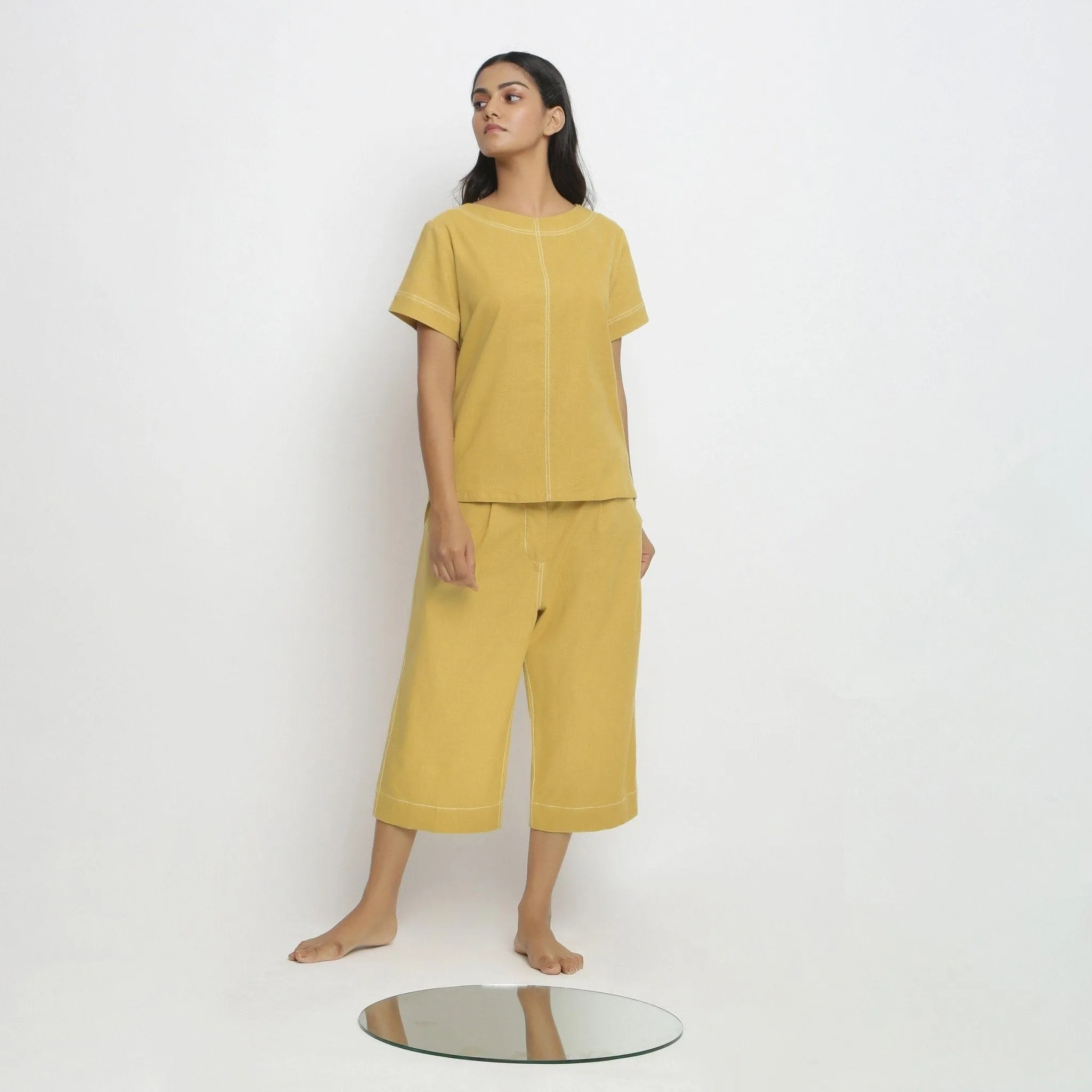 Light Yellow Handspun Cotton Paneled Top
