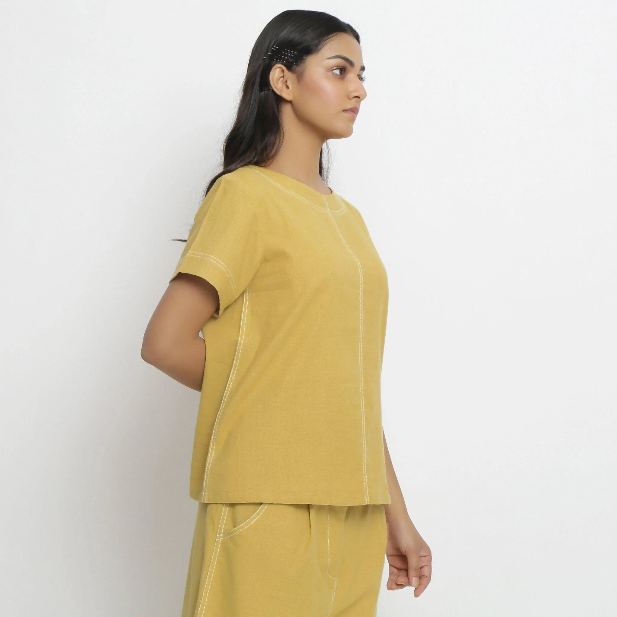 Light Yellow Handspun Cotton Paneled Top