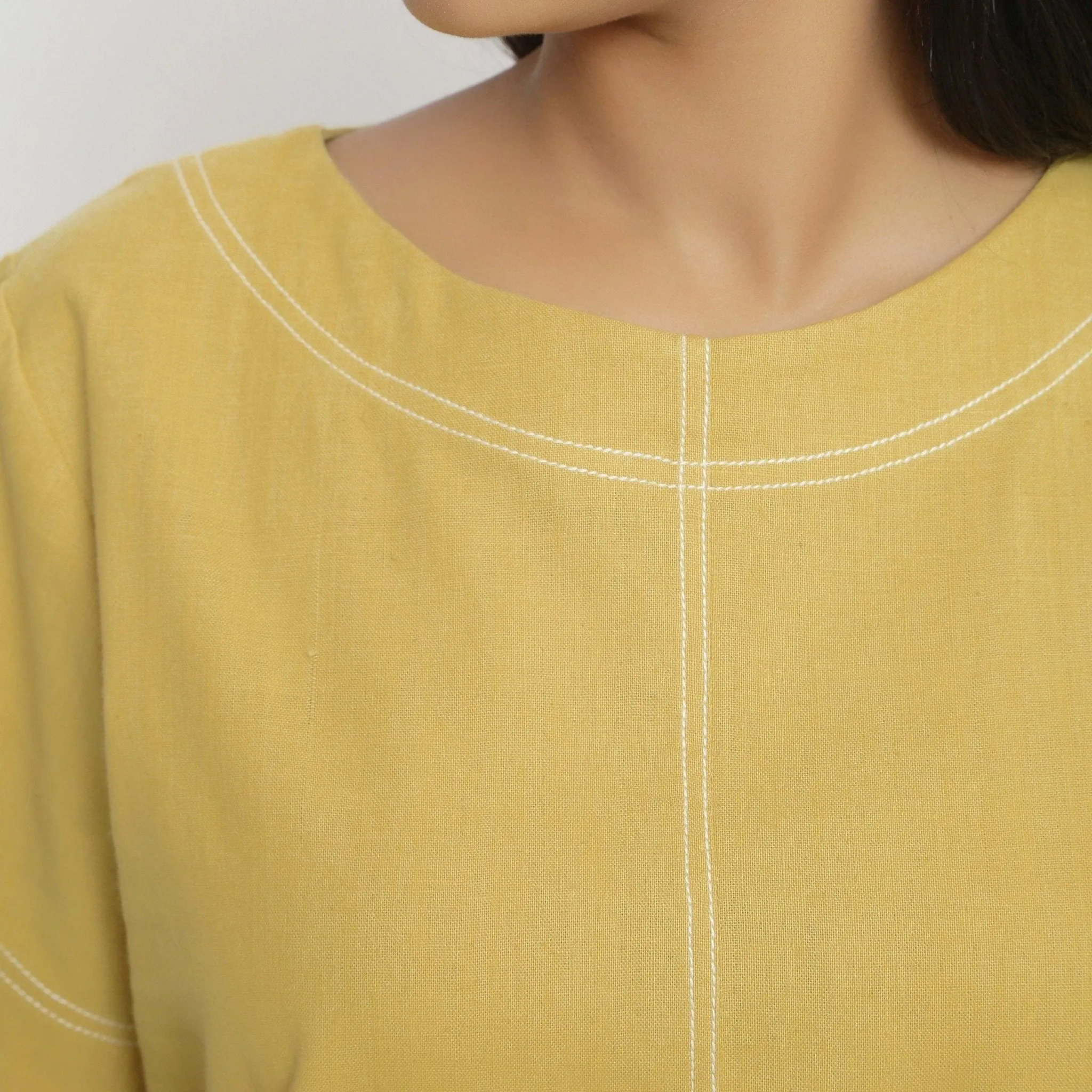 Light Yellow Handspun Cotton Paneled Top