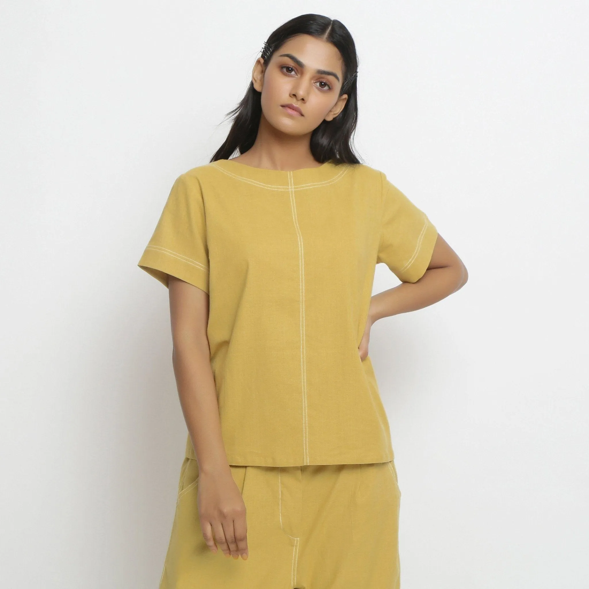 Light Yellow Handspun Cotton Paneled Top