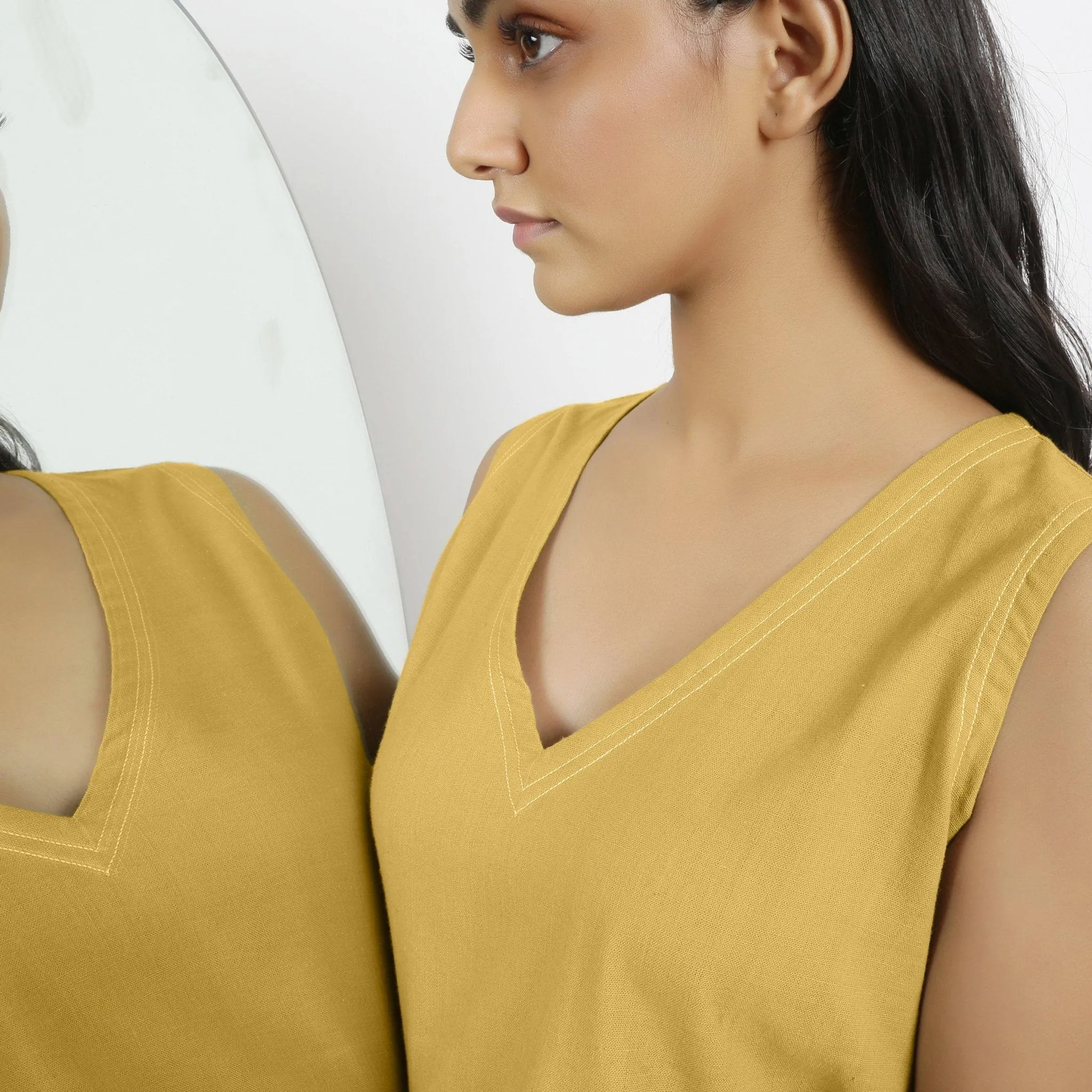 Light Yellow Handspun Cotton Sleeveless V-Neck Crop Top