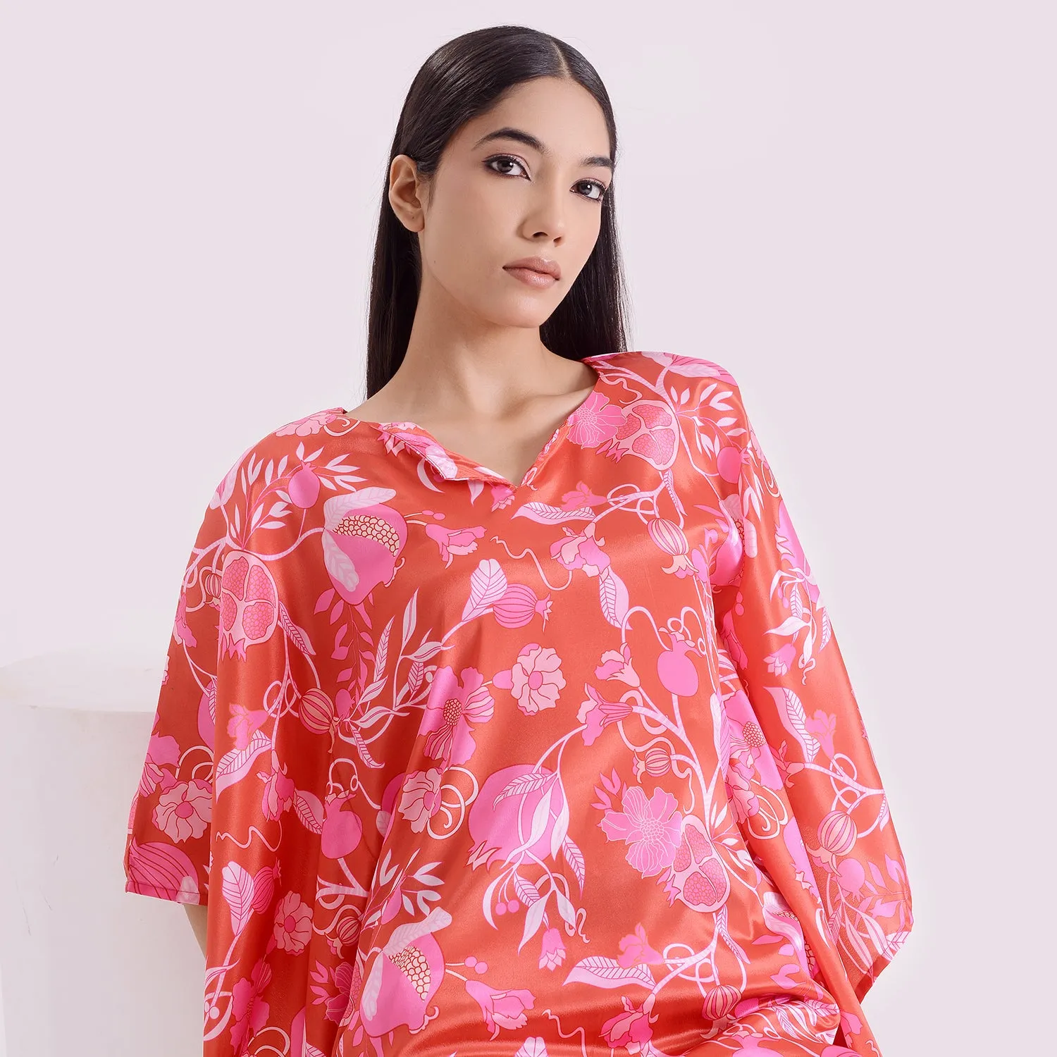Majestic pink silk kaftan style suit set of 2