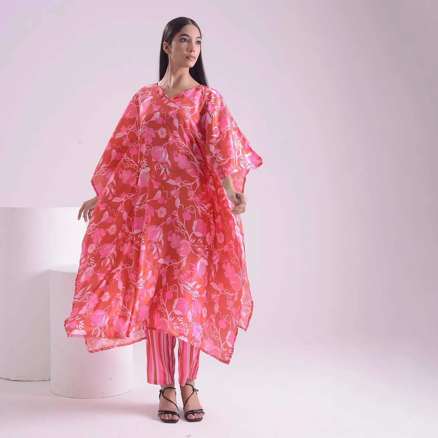 Majestic pink silk kaftan style suit set of 2
