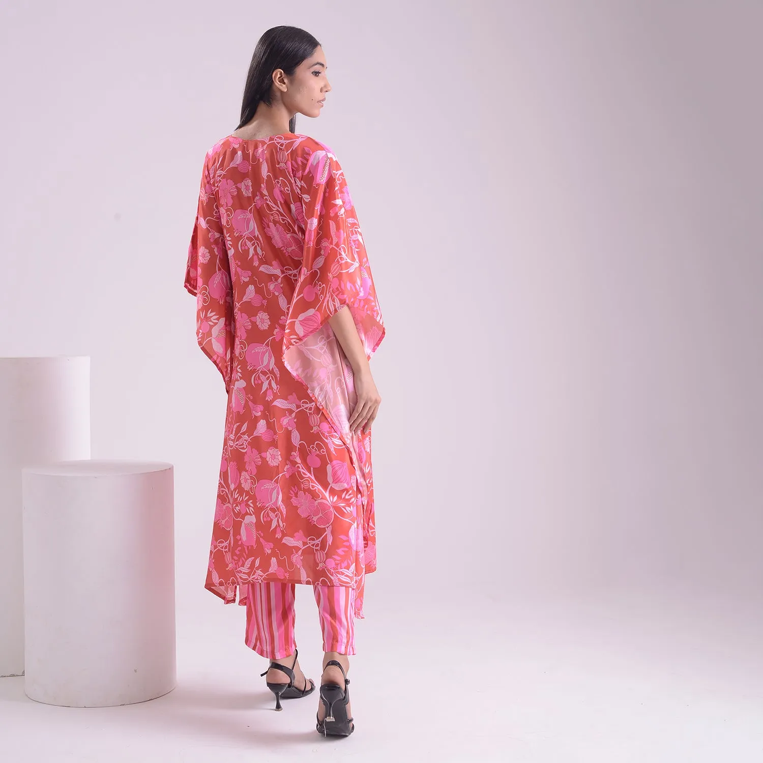 Majestic pink silk kaftan style suit set of 2