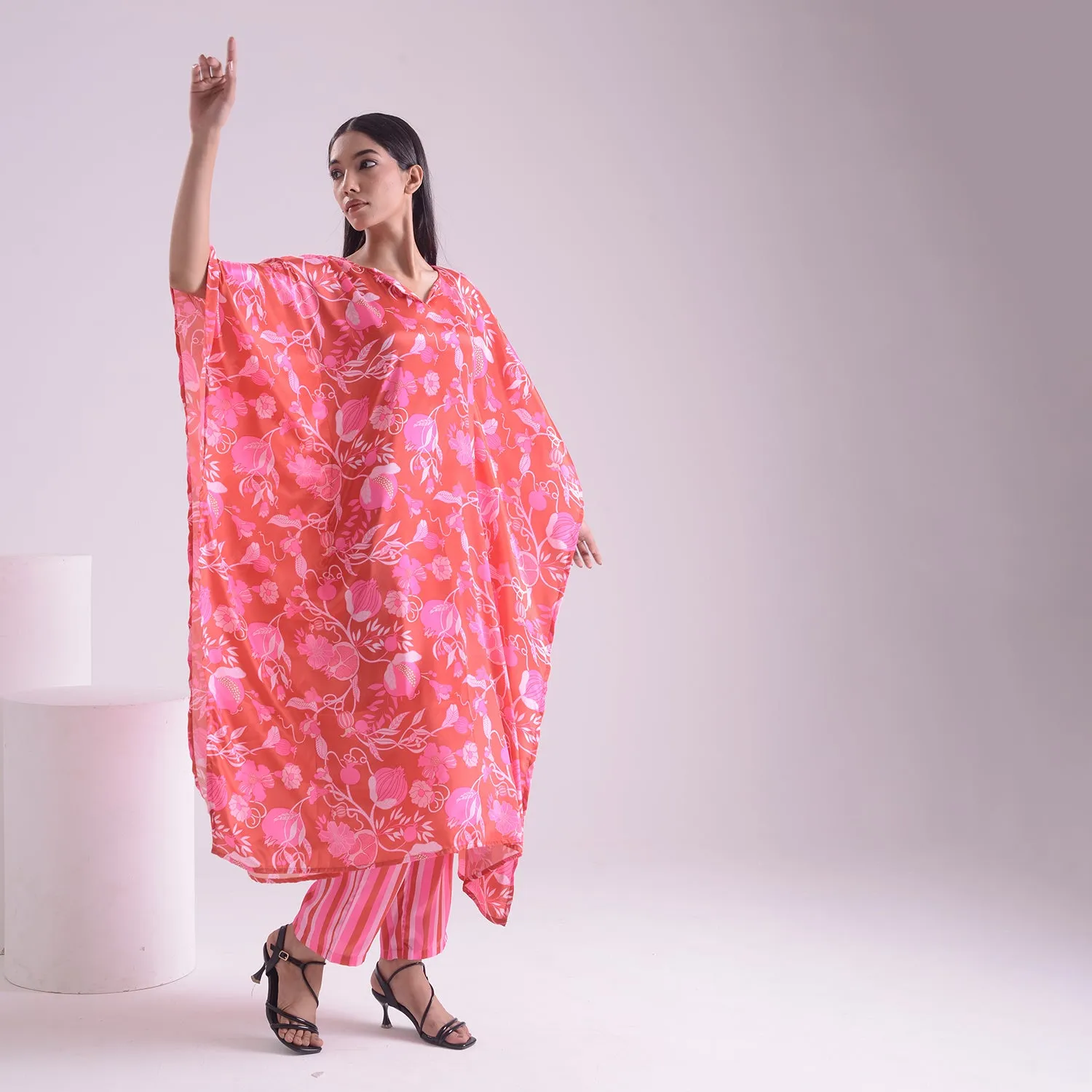Majestic pink silk kaftan style suit set of 2