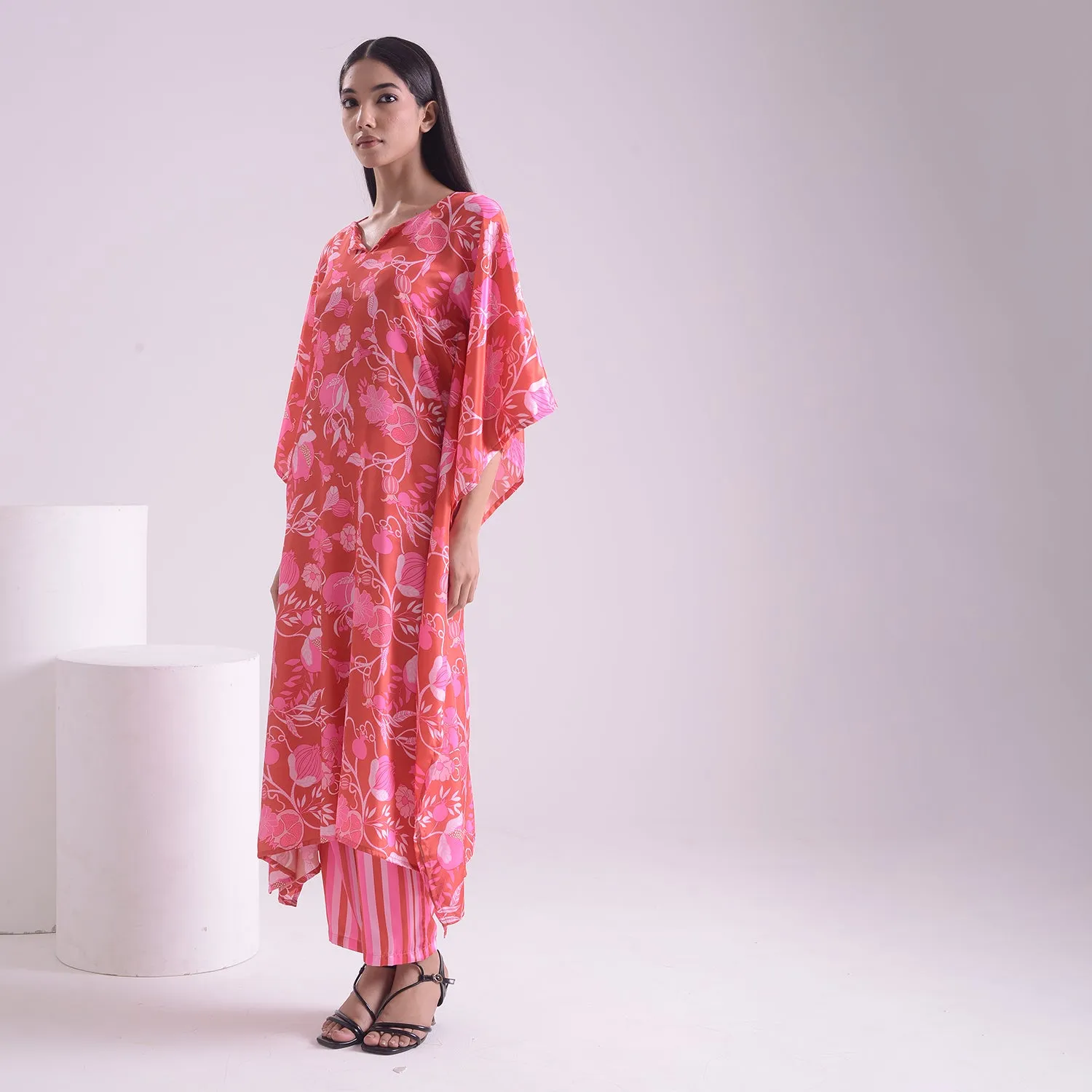 Majestic pink silk kaftan style suit set of 2