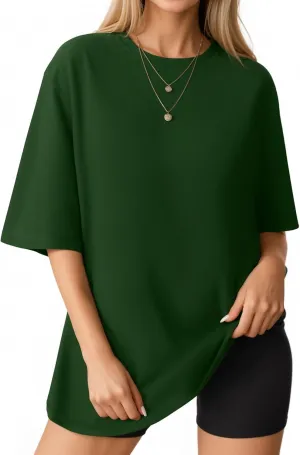 MANGOPOP Women's Oversized T Shirts Short Sleeve Crewneck Loose Fit Tops Summer Basic Tee