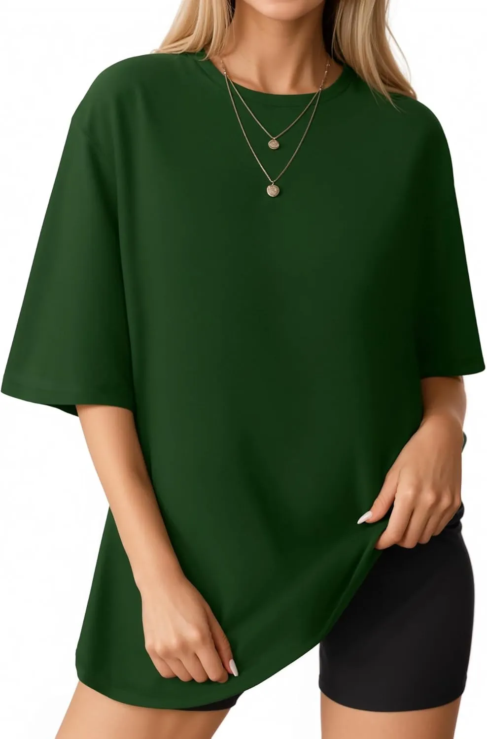 MANGOPOP Women's Oversized T Shirts Short Sleeve Crewneck Loose Fit Tops Summer Basic Tee