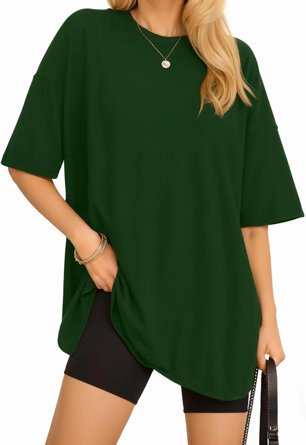 MANGOPOP Women's Oversized T Shirts Short Sleeve Crewneck Loose Fit Tops Summer Basic Tee