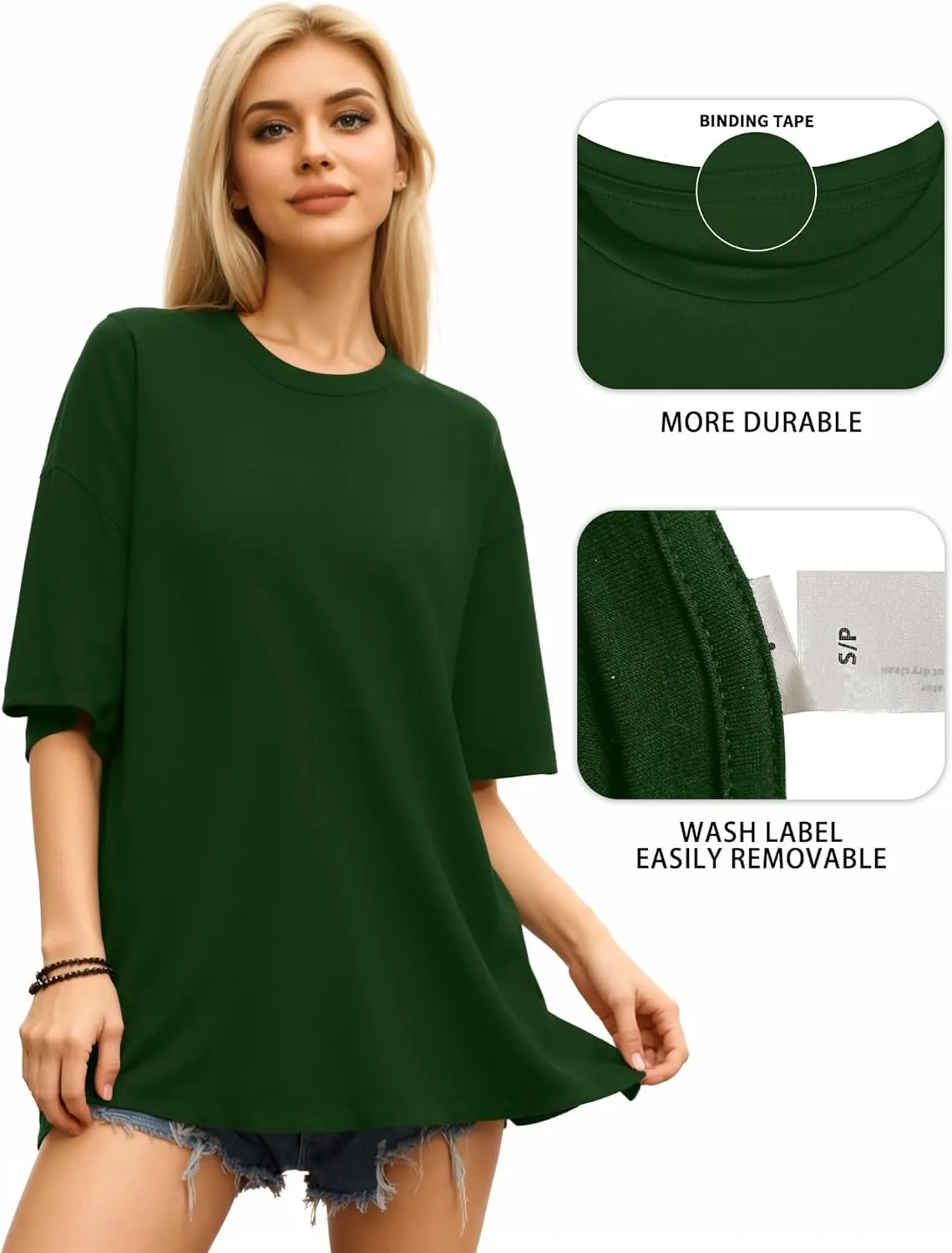 MANGOPOP Women's Oversized T Shirts Short Sleeve Crewneck Loose Fit Tops Summer Basic Tee