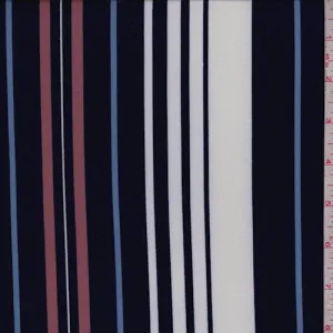 Navy/White/Mauve Stripe Double Brushed Jersey Knit Fabric