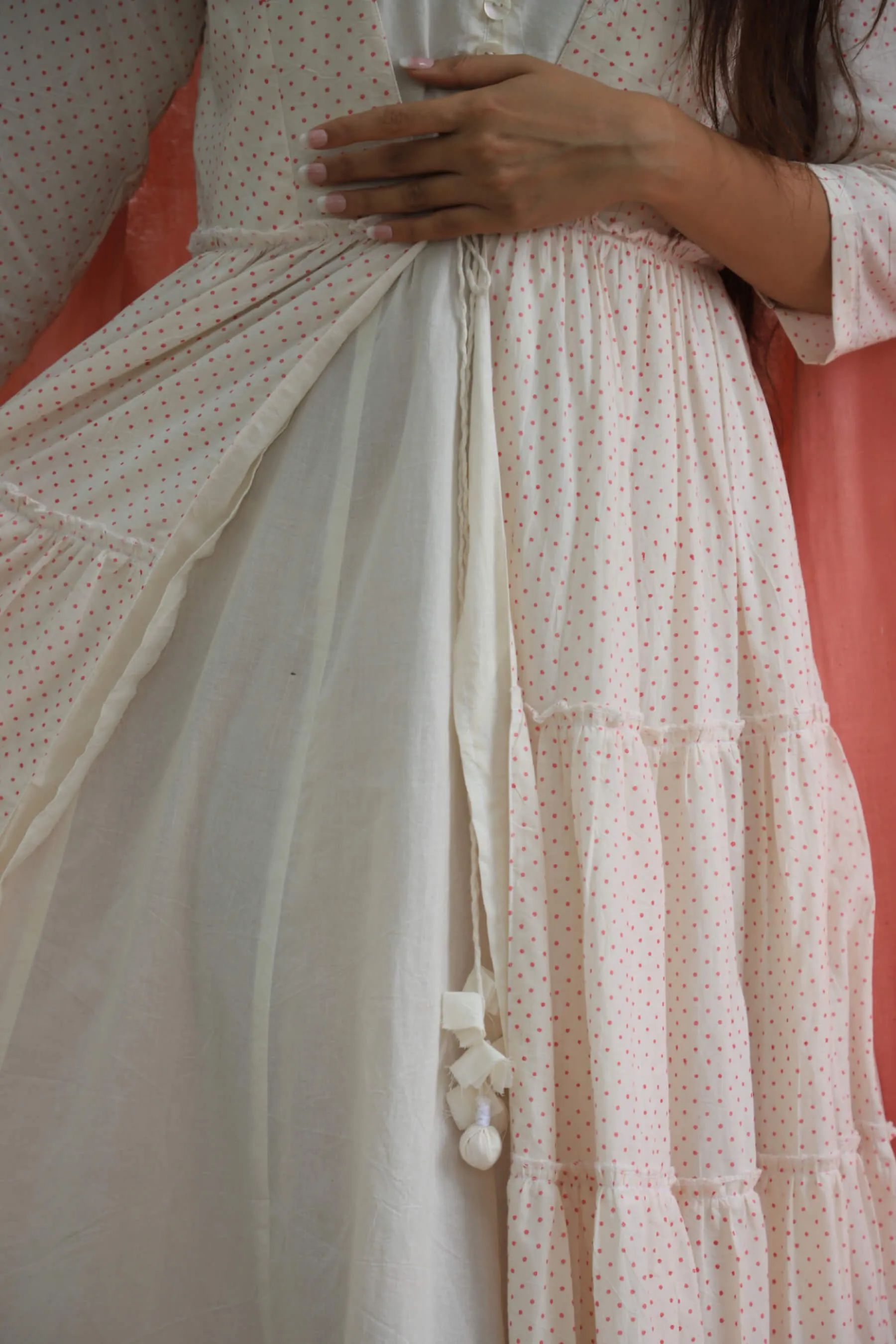 Pink Bindi Gathered Floral Long Dress for Women