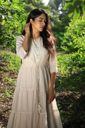 Pink Bindi Gathered Floral Long Dress for Women