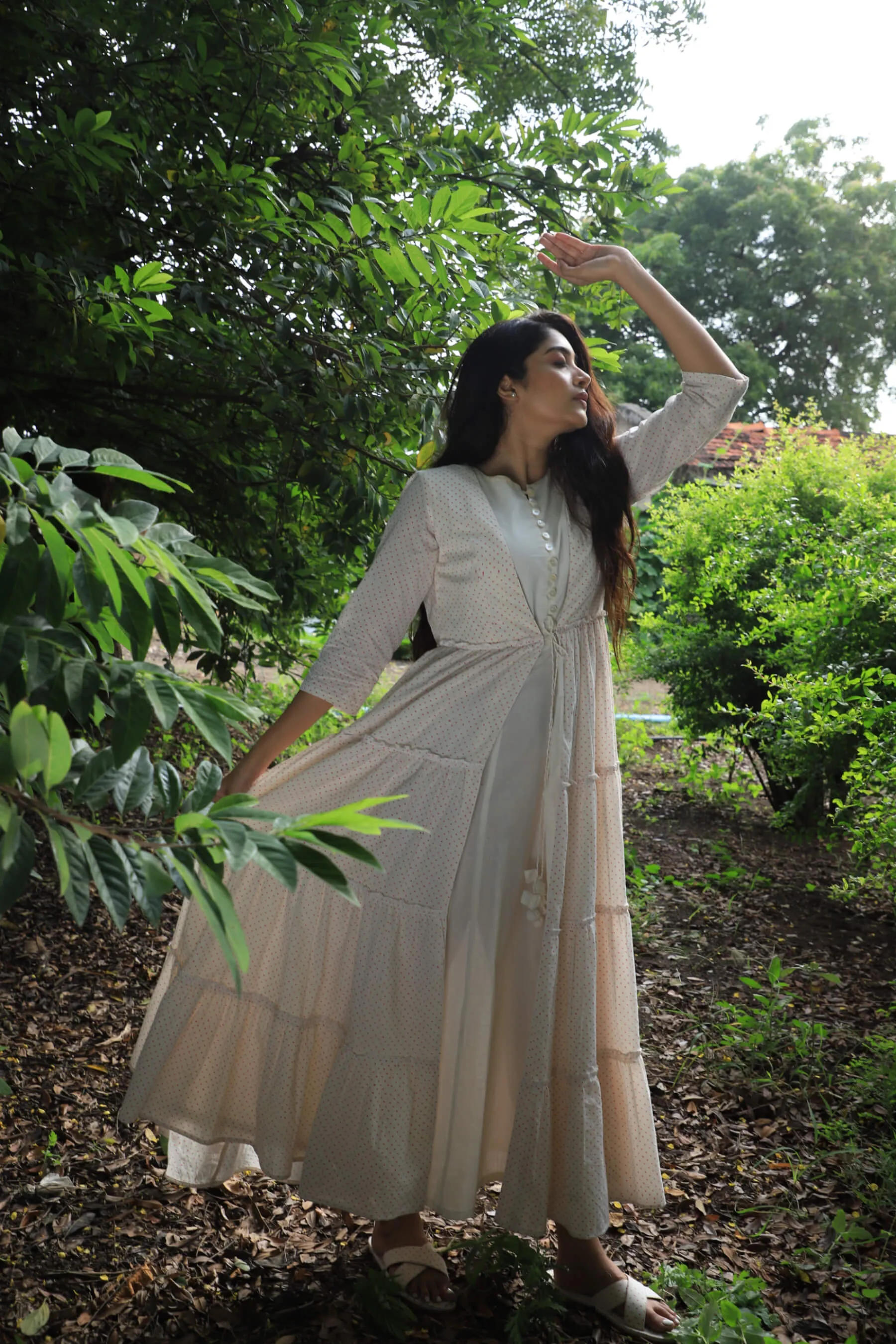 Pink Bindi Gathered Floral Long Dress for Women