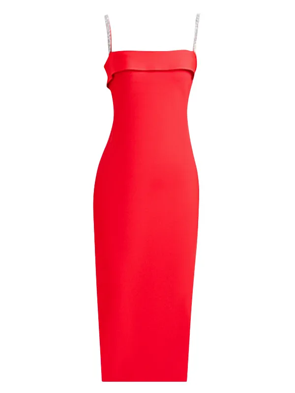 Radiant Red Diamond Halter Studded Dress