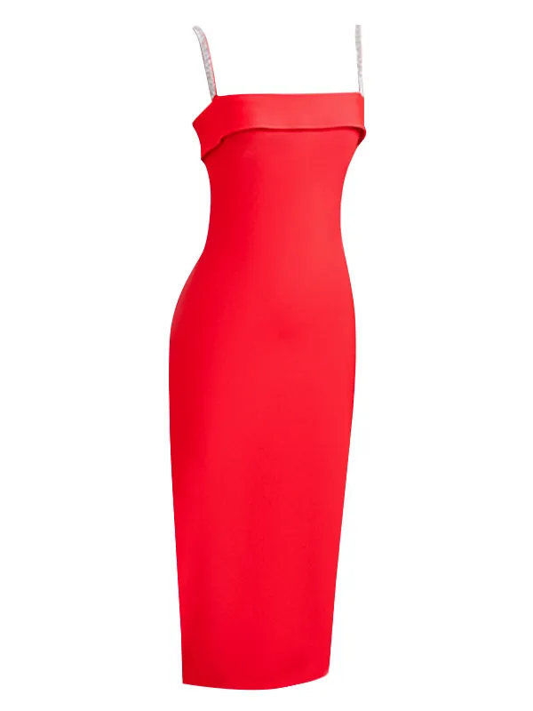 Radiant Red Diamond Halter Studded Dress
