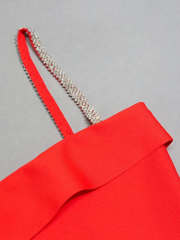 Radiant Red Diamond Halter Studded Dress