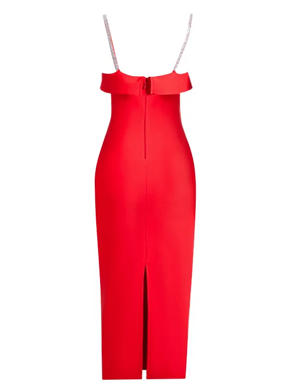 Radiant Red Diamond Halter Studded Dress