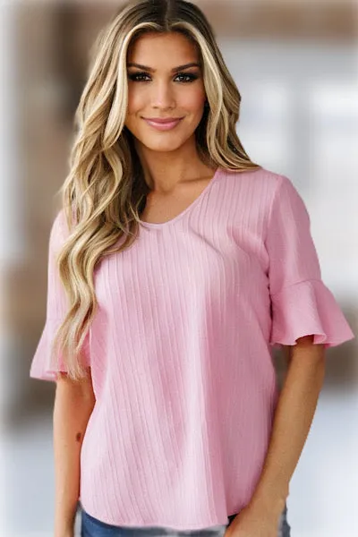Ruffle half sleeve top - Pink