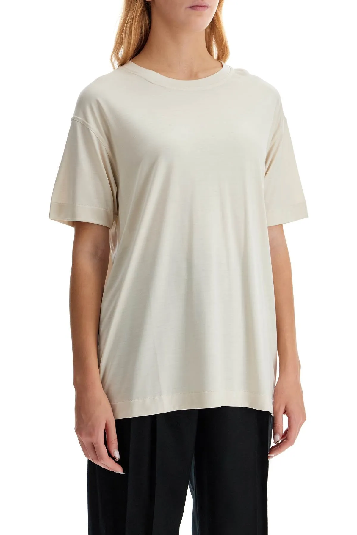 silk crewneck t-shirt TO1295 LJ1026 LIGHT CREAM