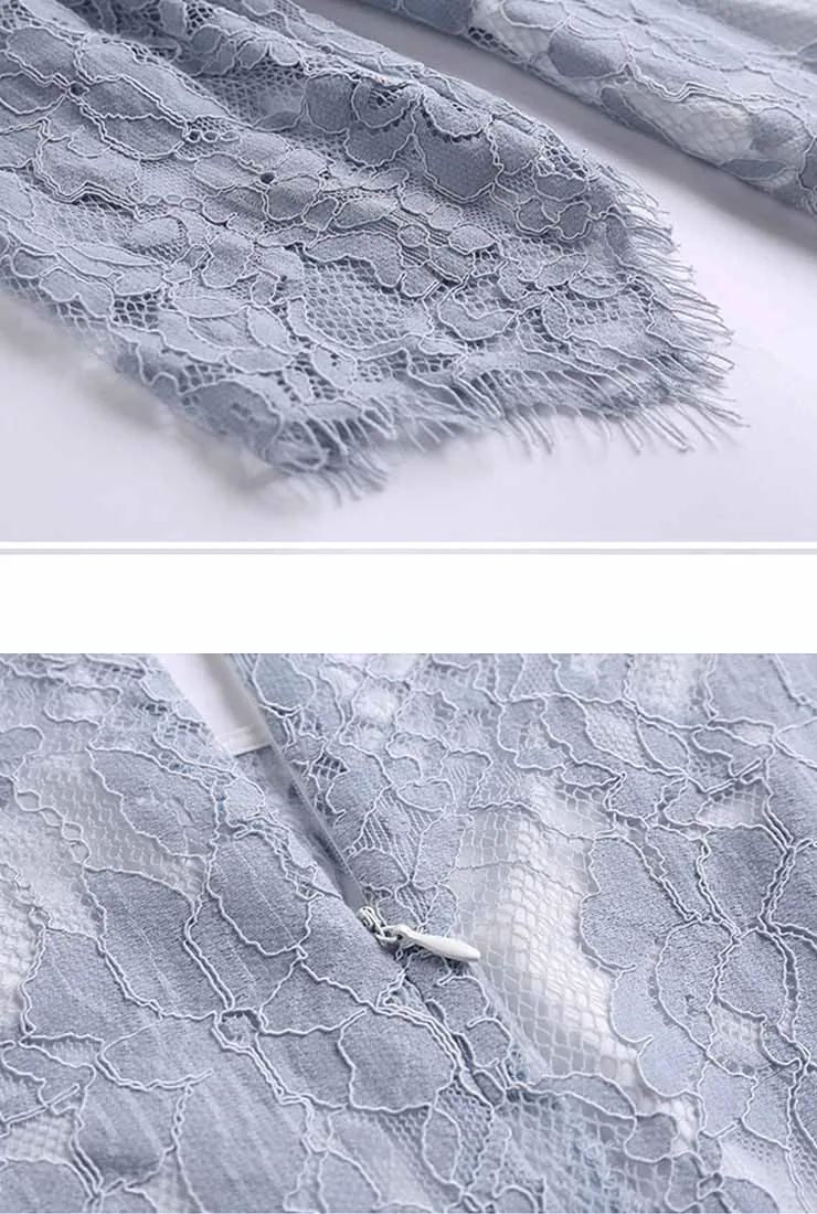 Solid Color Hollow Out Crochet Lace A-line Midi Dress