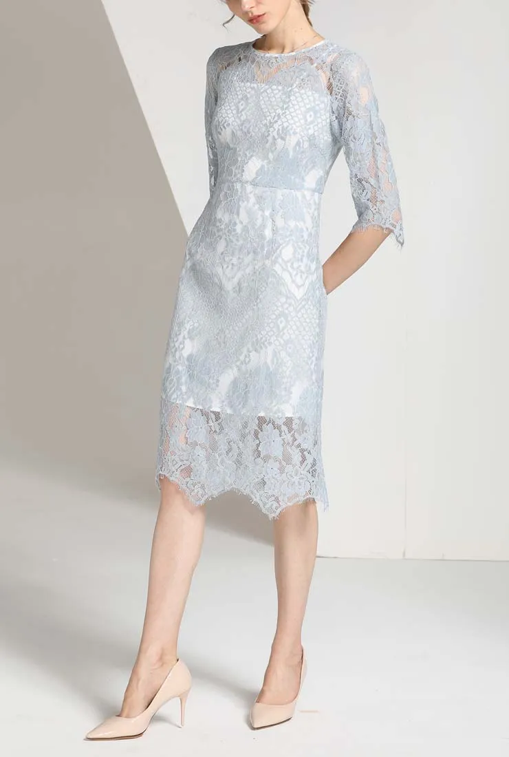Solid Color Hollow Out Crochet Lace A-line Midi Dress