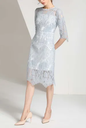 Solid Color Hollow Out Crochet Lace A-line Midi Dress