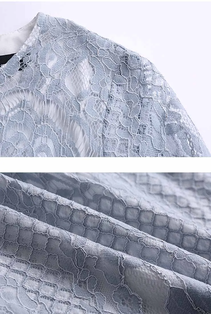 Solid Color Hollow Out Crochet Lace A-line Midi Dress