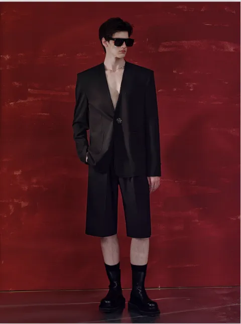 Sophisticated One-Metallic Button Blazer & Pants & Shorts Set