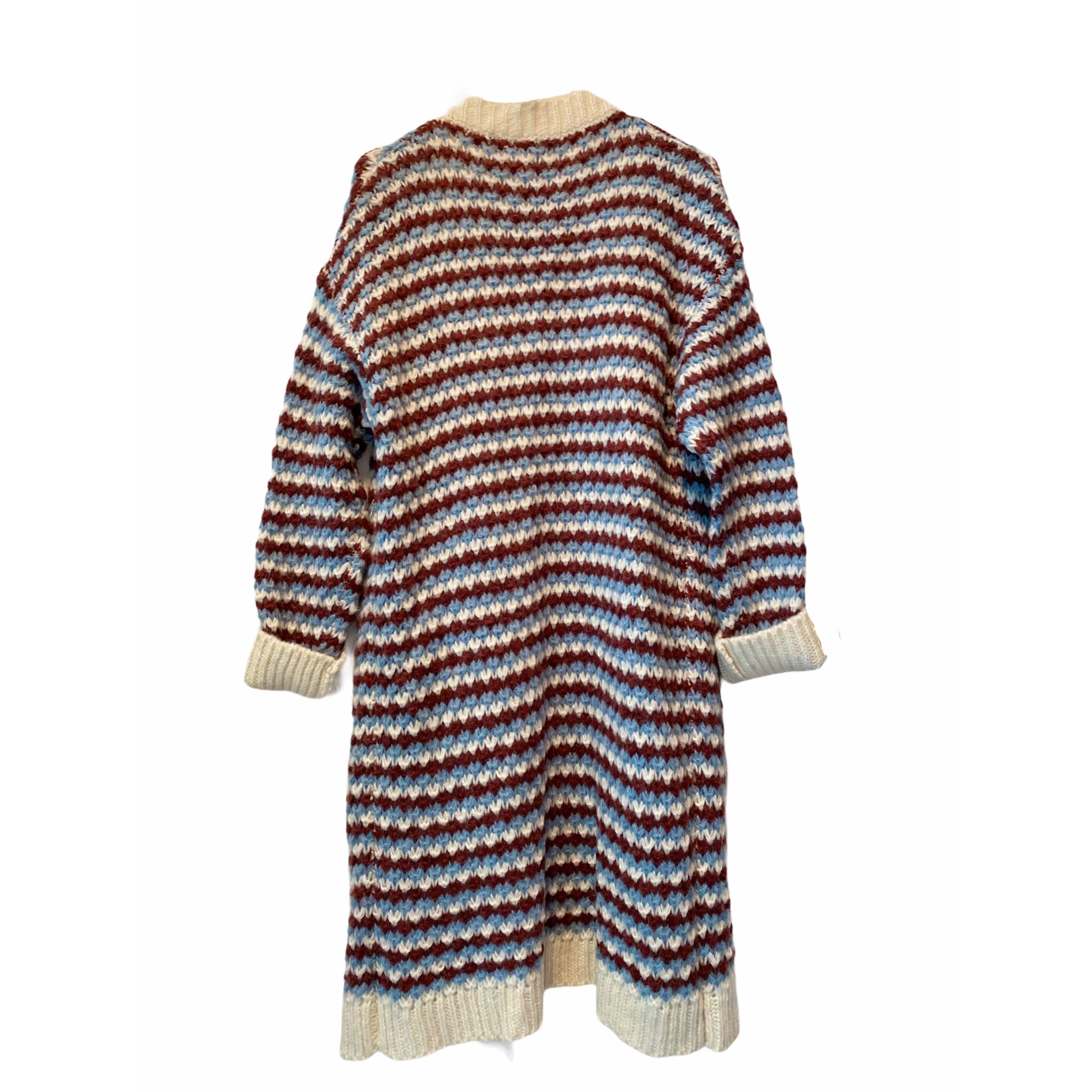 Striped Crochet Wool Long Cardigan Sweater Jacket