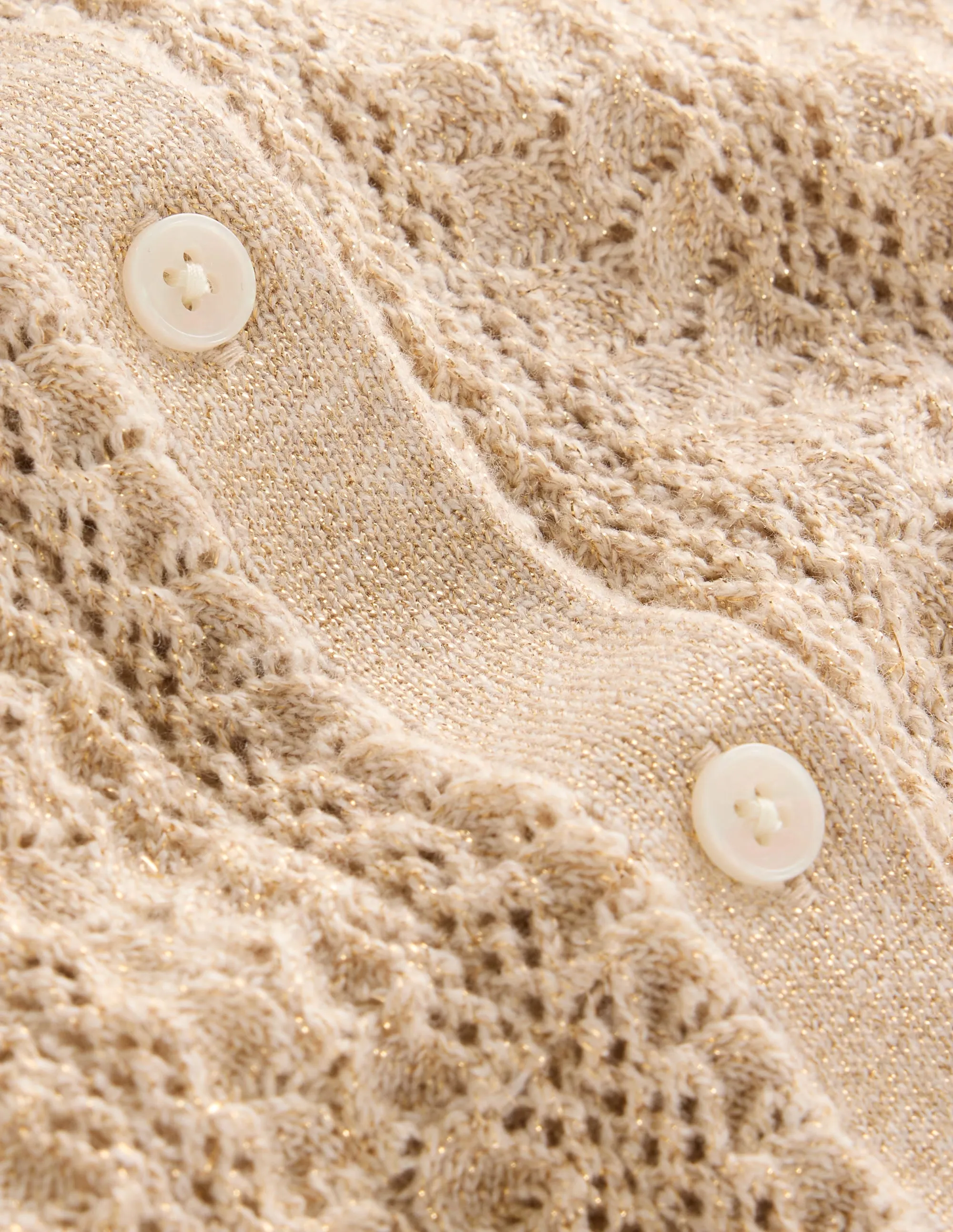 Tia Pointelle Frilled Cardigan-Gold Oatmeal Melange