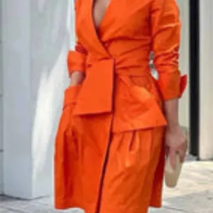 Tied Waist Deep V-Neck Mini Dress