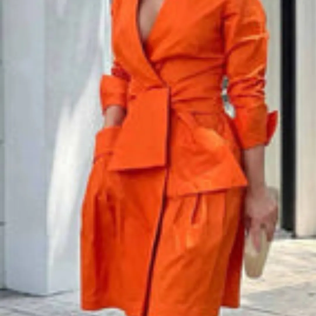 Tied Waist Deep V-Neck Mini Dress