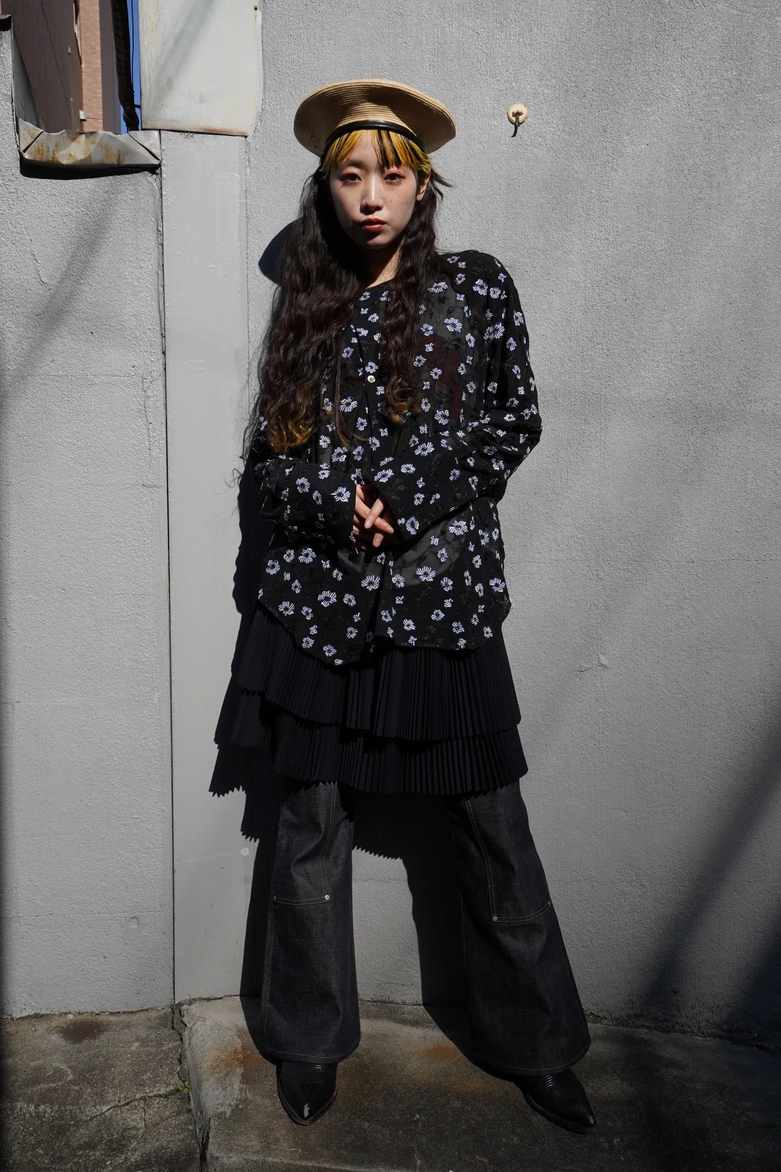 UJOH No Collar Shirts (FLOWER EMBROIDERY)