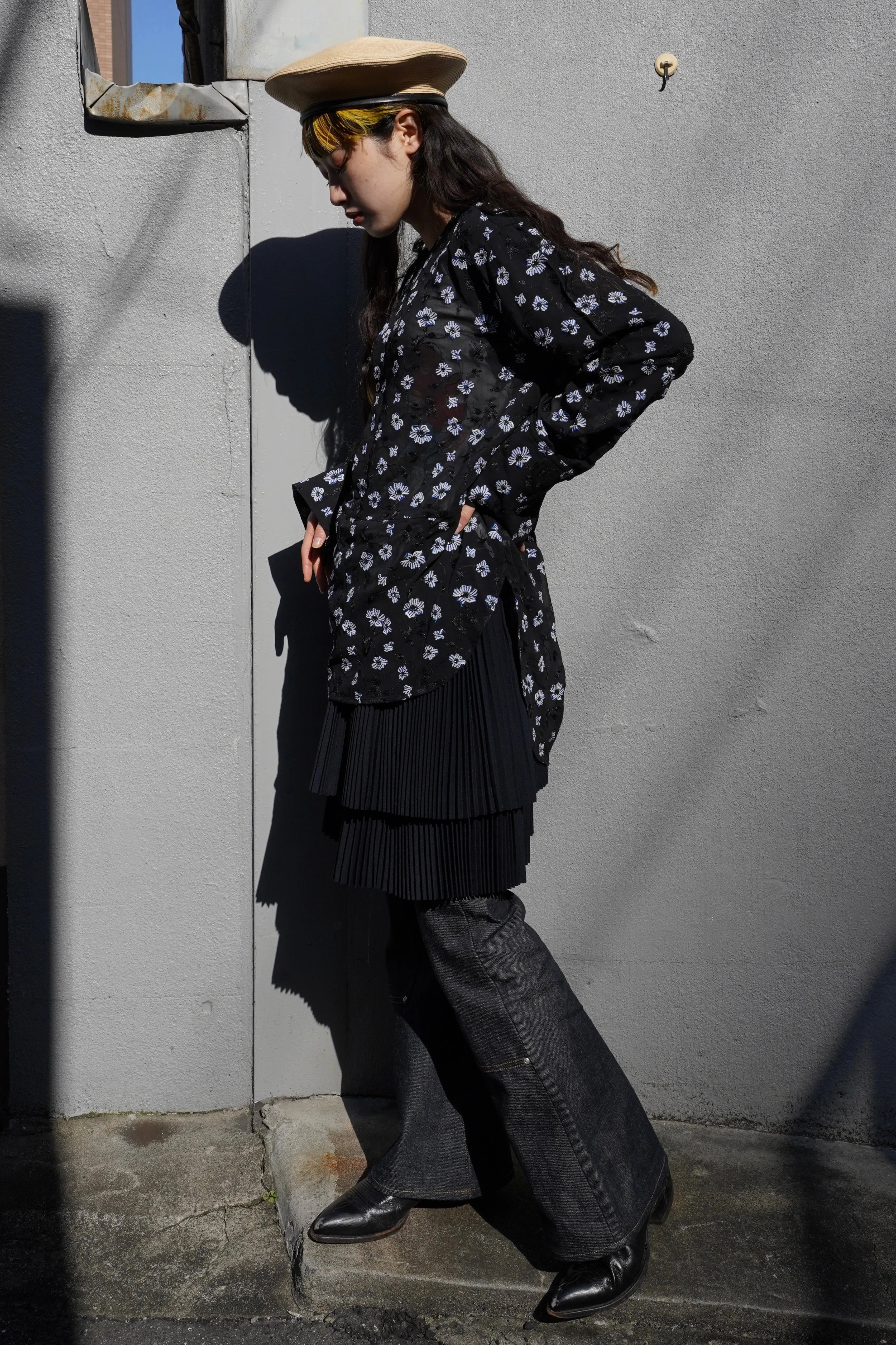 UJOH No Collar Shirts (FLOWER EMBROIDERY)