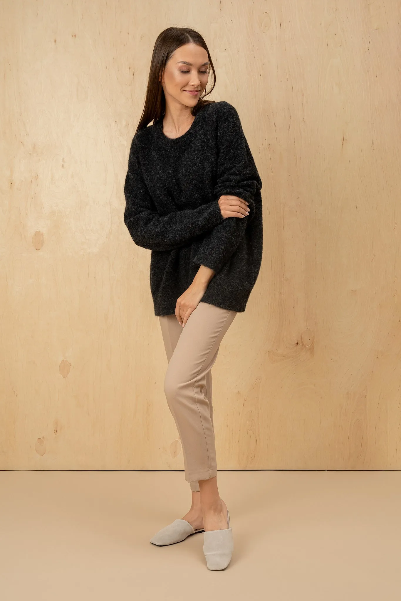Velvet Wool Sweater Oversized - Black
