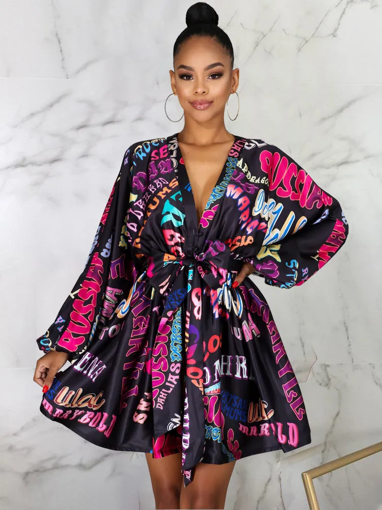 Vibrant Blossoms Print Evening Dress