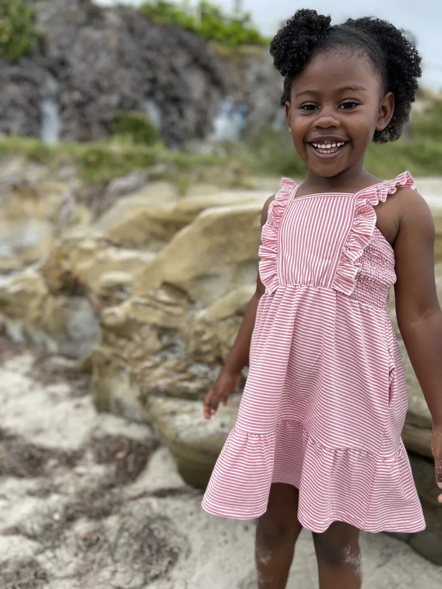 Vignette Ameera | Berry Pink Stripe Smocked Dress