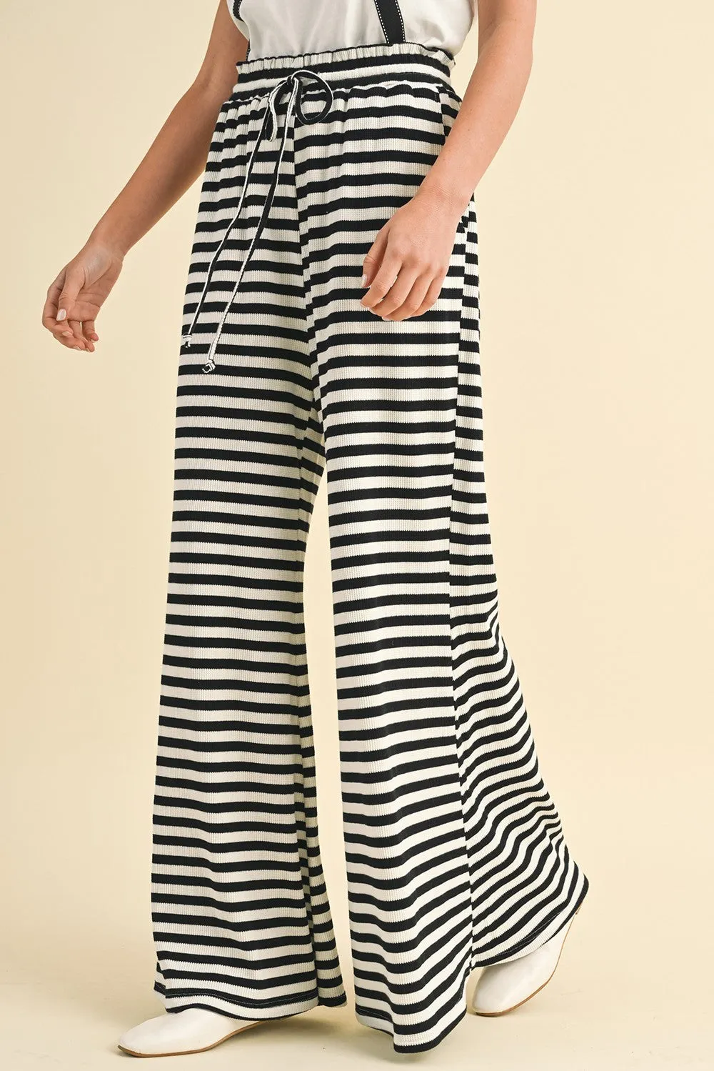 WAFFLE TEXTURED STRIPE KNIT WIDE PALAZZO PANTS