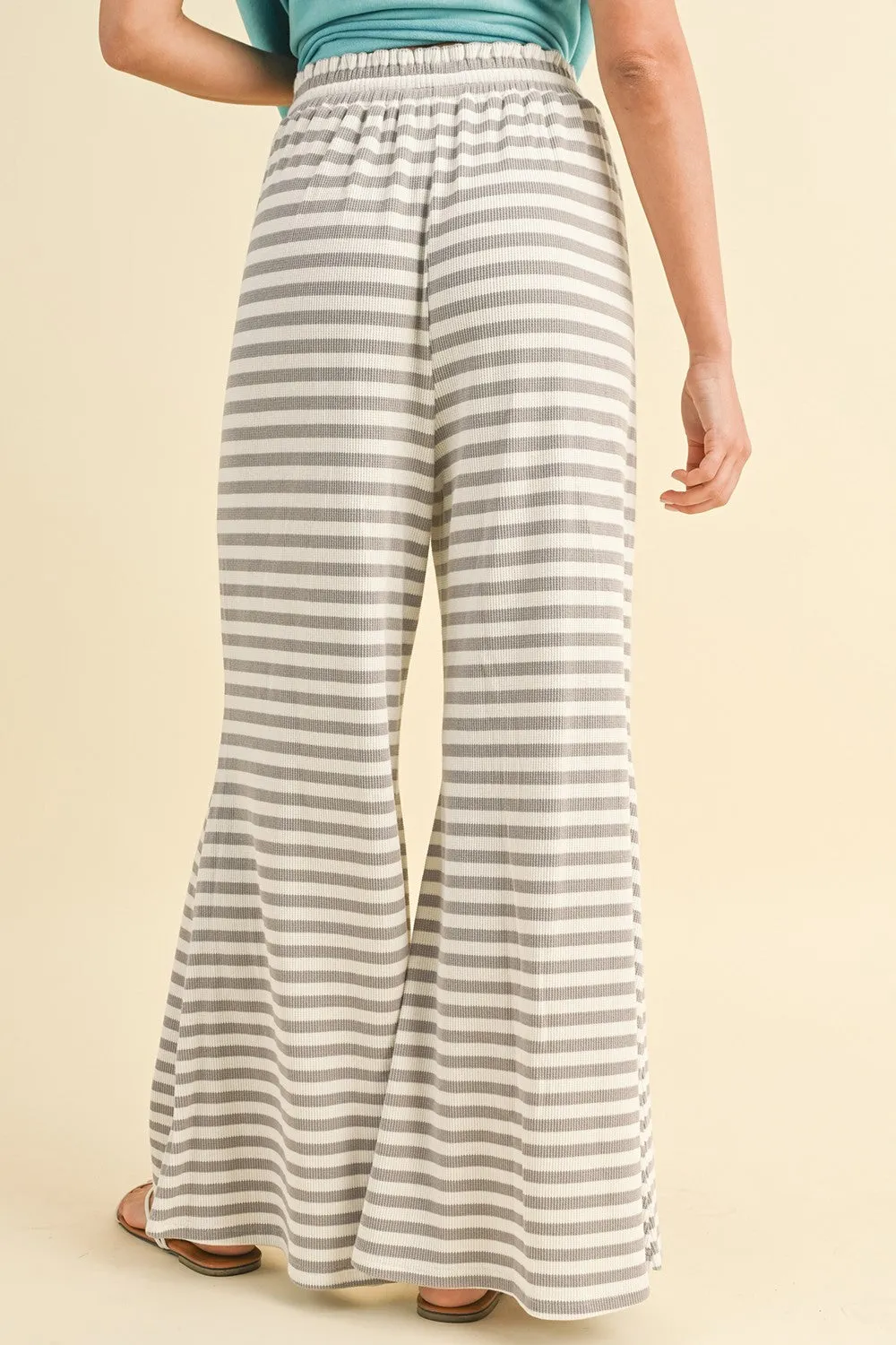 WAFFLE TEXTURED STRIPE KNIT WIDE PALAZZO PANTS